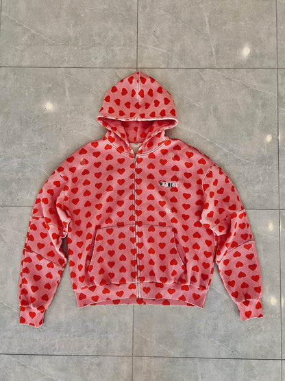 MXDWEST Pink Hearts Waffle Knit Jakcet
