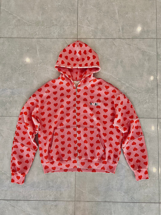 MXDWEST Pink Hearts Waffle Knit Jakcet