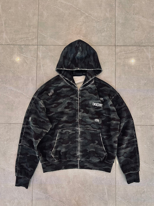 MXDWEST Black Camo Waffle Knit Jacket