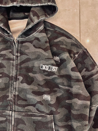 MXDWEST Black Camo Waffle Knit Jacket