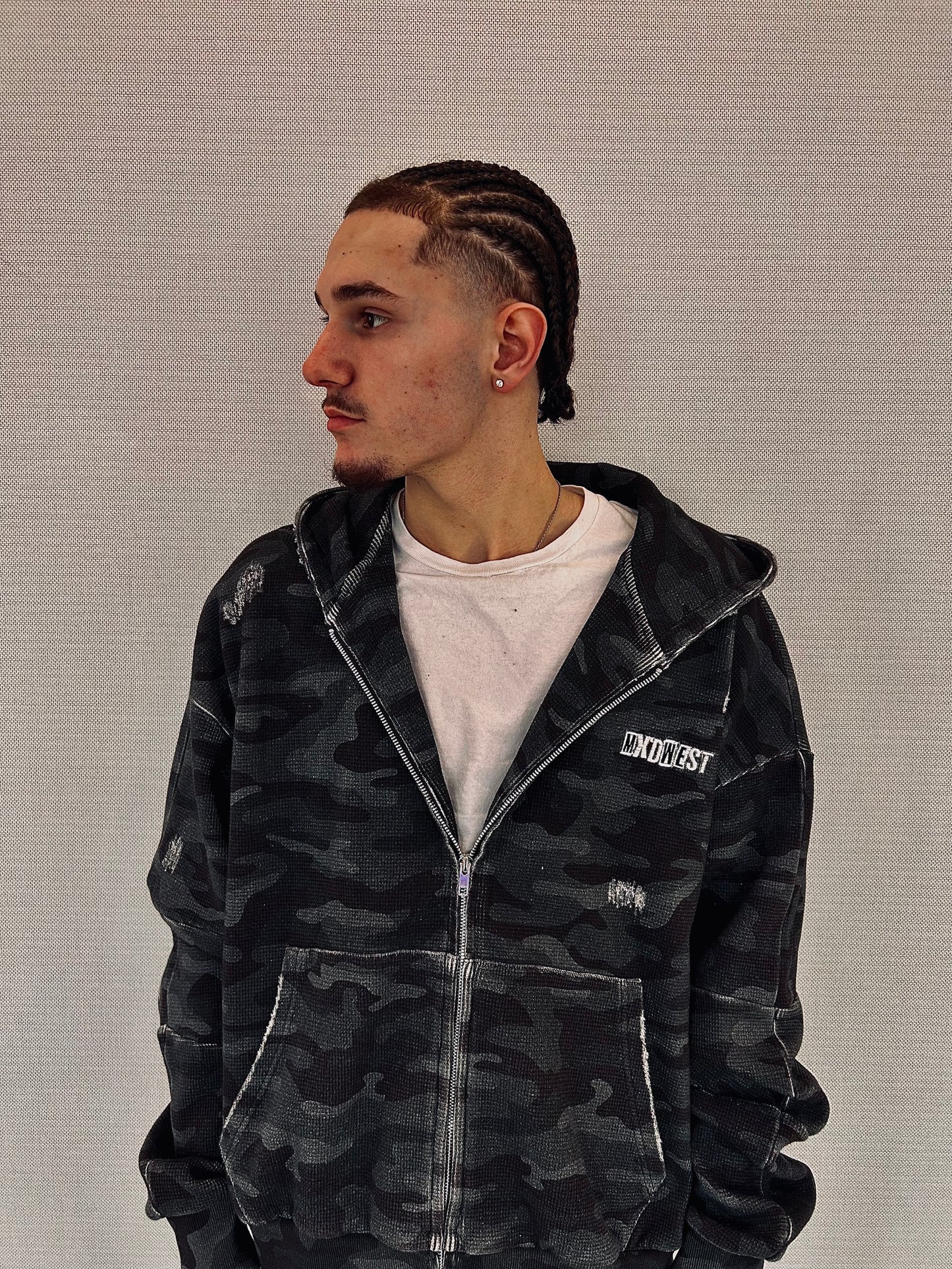 MXDWEST Black Camo Waffle Knit Jacket