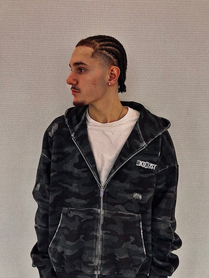 MXDWEST Black Camo Waffle Knit Jacket