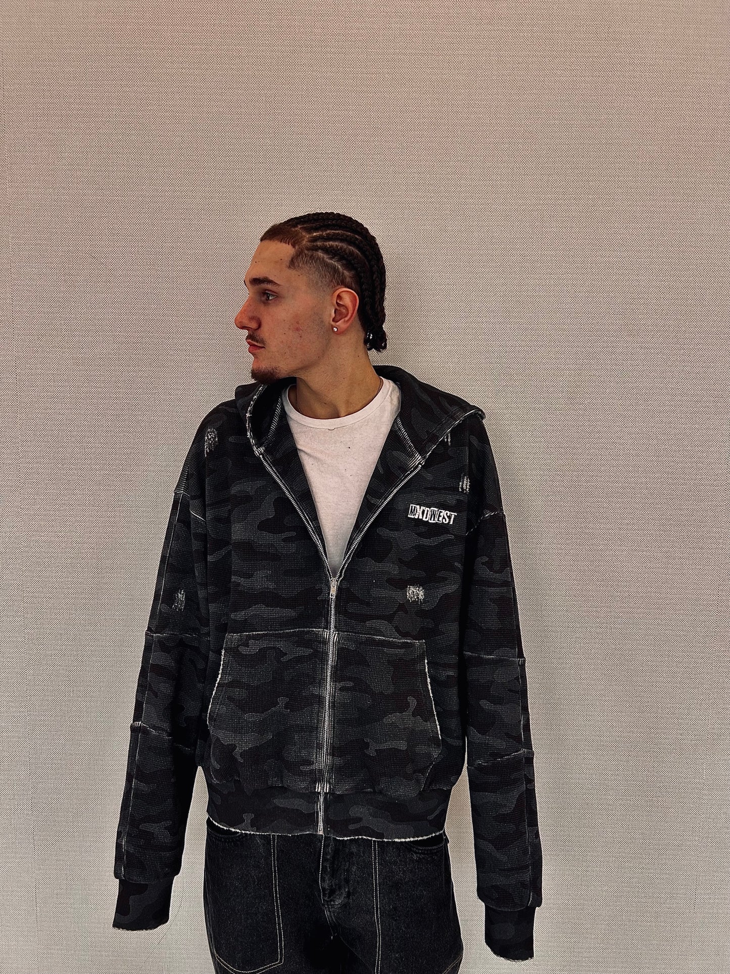 MXDWEST Black Camo Waffle Knit Jacket