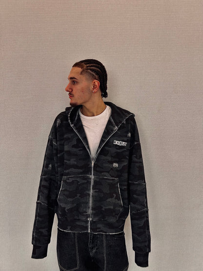 MXDWEST Black Camo Waffle Knit Jacket