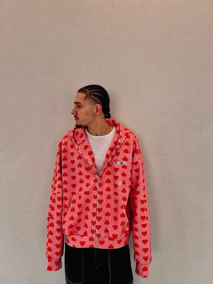 MXDWEST Pink Hearts Waffle Knit Jakcet