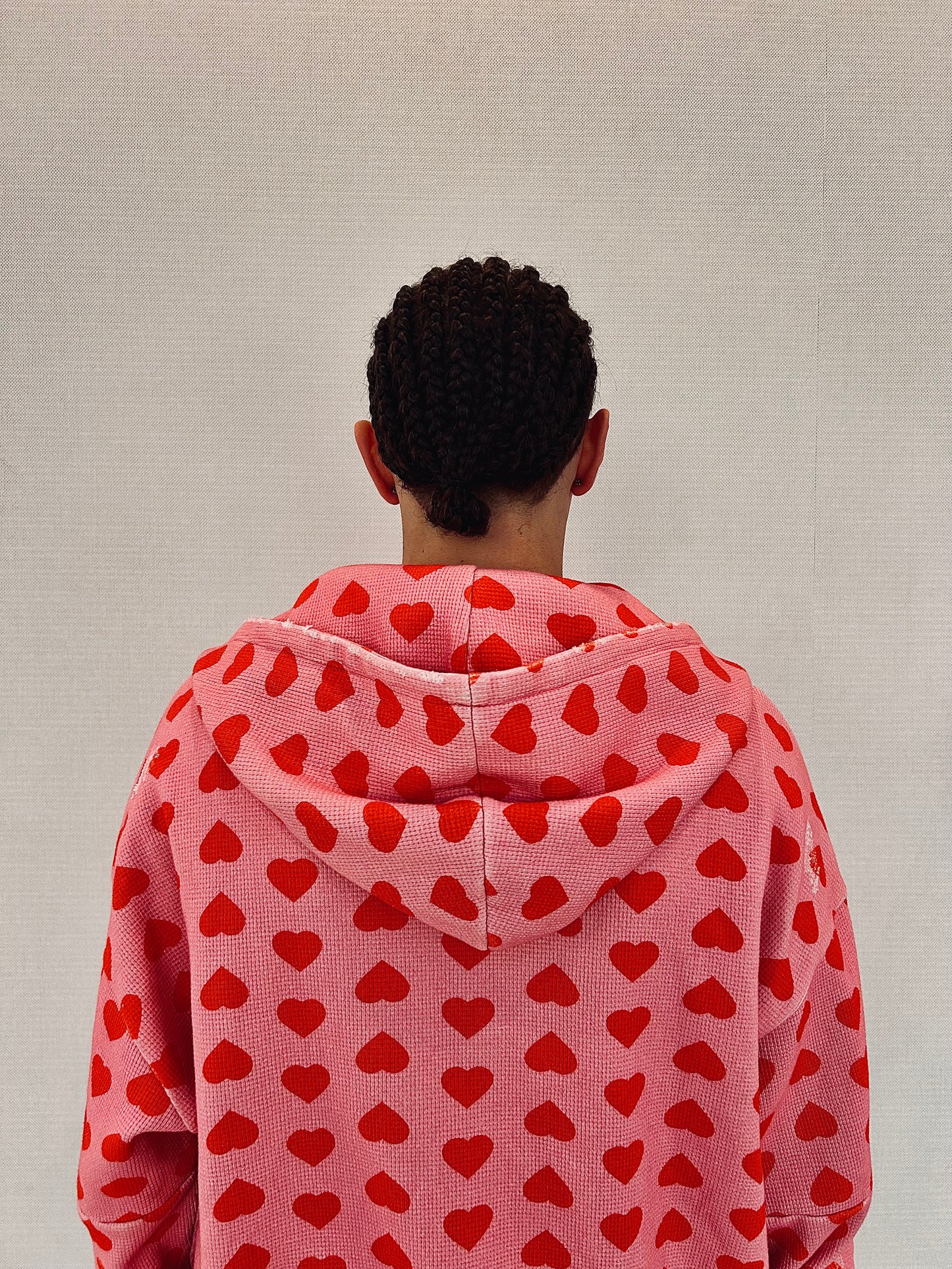 MXDWEST Pink Hearts Waffle Knit Jakcet