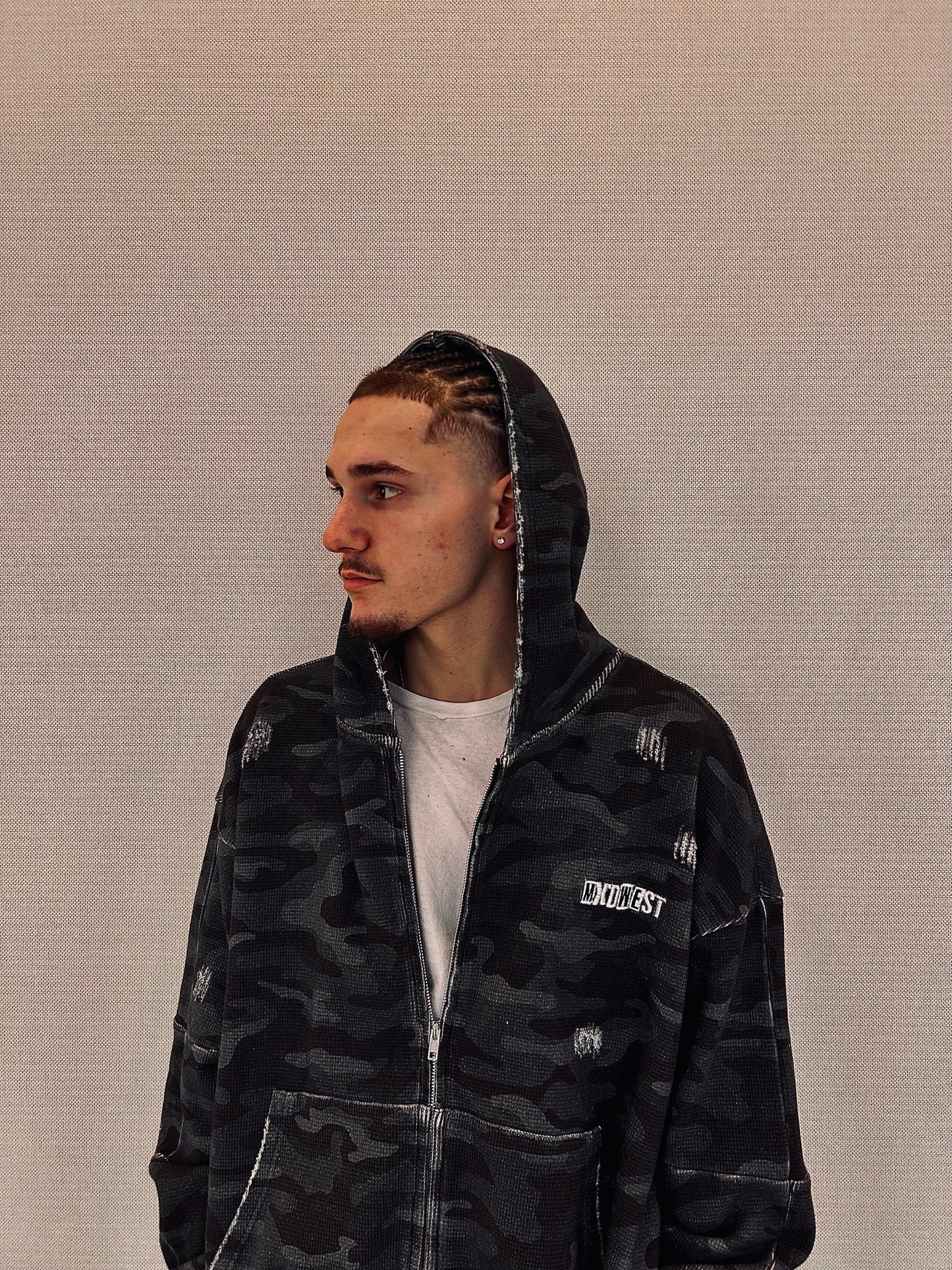 MXDWEST Black Camo Waffle Knit Jacket